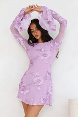 Bright Breezy Long Sleeve Mesh Mini Dress Lilac