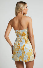 Strapless Dress in Blue Jacquard Brailey Mini Dress