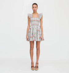 Couturebudthe Charlotte Nap Dress - Green Floral Block Stripe