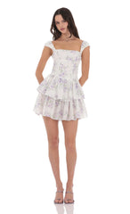 Floral Ruffle Cap Sleeve Dress In White