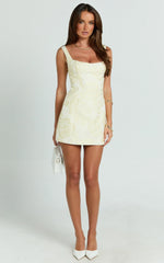 Orla Mini Dress - Jacquard Scoop Neck Fitted Dress In Lemon