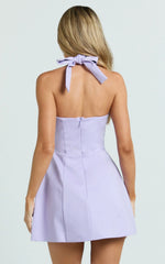 Dante Mini Dress - Halter Neck Tie Tulip Skirt Dress In Lilac