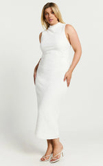Aleks Midi Dress - High Neck Bodycon Dress In Off White
