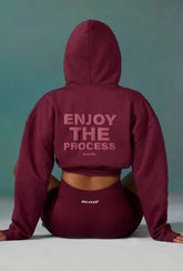 Cropped Drawstring Hooded Sweatshirt In Plum