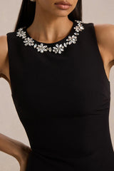 Nalani | Black And White Crew-Neck Mini Dress With Embellishment And Ruffled Detailing