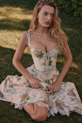 Lemon Vintage Ribbon Print Cotton Midi Dress