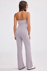 Bandeau Kick Flare Chunky Knit Jumpsuit In Dusty Lavender