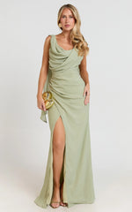 Klarissa Maxi Dress - Cowl Neck Scarf Dress In Sage