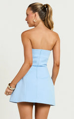 Odelle Mini Dress - Tulip Hem Cut Out 3D Floral Dress in Blue