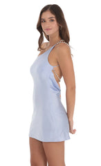 Pearl One Shoulder Satin Dress In Blue