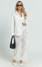 Dahlia Midi Skirt - Lace Skirt In White