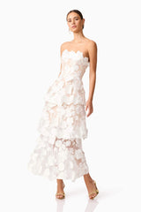 Selene Maxi Tiered 3D Dress In White