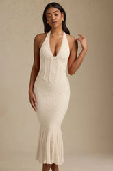 Halterneck Corset Lace Midaxi Dress In Ivory