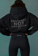 Cropped Drawstring Hooded Sweatshirt In Black