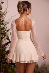 Long Sleeve Lace Corset Mini Dress In Ivory