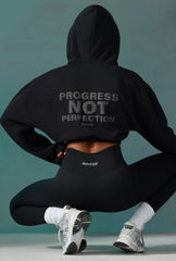 Cropped Drawstring Hooded Sweatshirt In Black