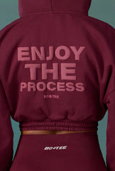 Cropped Drawstring Hooded Sweatshirt In Plum