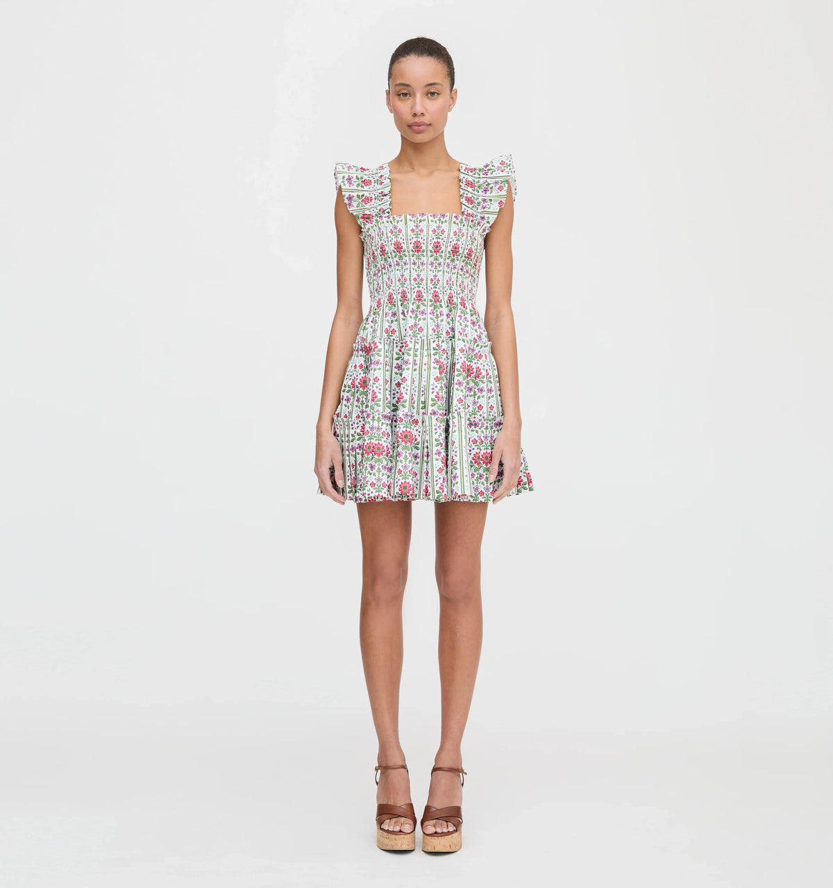 Couturebudthe Charlotte Nap Dress - Green Floral Block Stripe