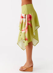 Kia Low Rise Asymmetrical Midi Skirt - Jungle Floral