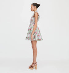 Couturebudthe Charlotte Nap Dress - Green Floral Block Stripe