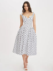 Rahma Polka Dot Drop Waist Midi Cotton Poplin Dress