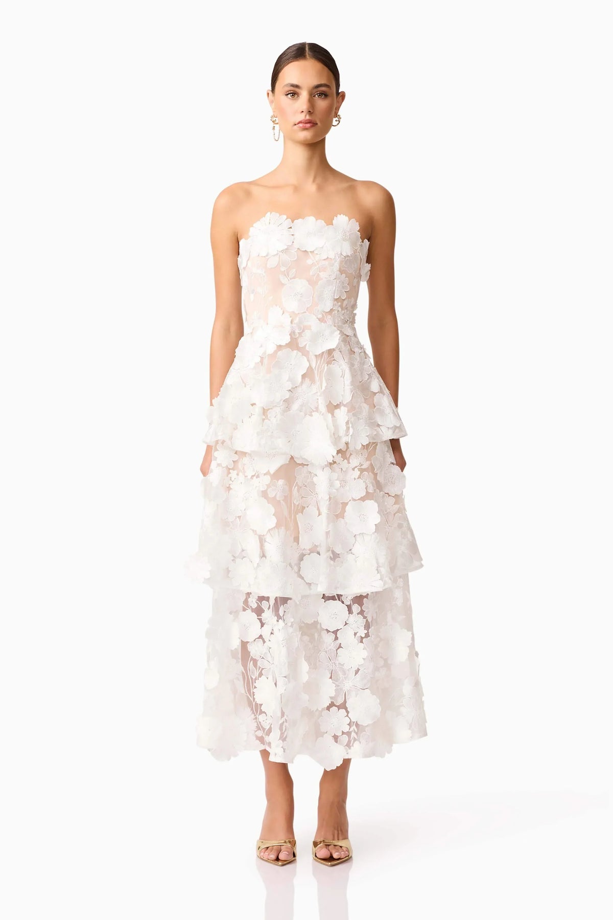 Selene Maxi Tiered 3D Dress In White