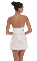 Embroidered Floral Strapless Dress In White