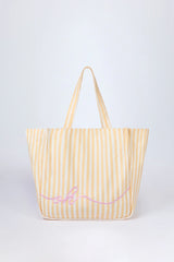 Oversized Canvas Tote Bag In Lemon Yellow Stripe