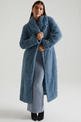 Long Shearling Coat In Blue