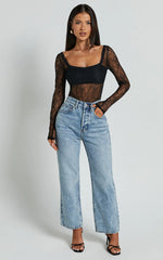 Cynthia Bodysuit - Long Sleeve Lace Bodysuit In Black