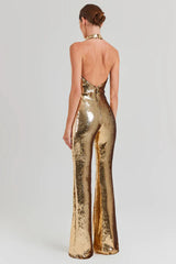 Halter Draped Sequin Jumpsuit