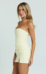 Avery Mini Dress Strapless Corset Bodice Draped Dress In Lemon