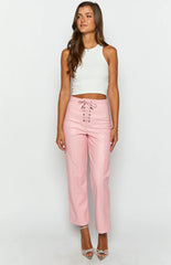 Elevate Pink Pu Leather Pants