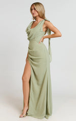 Klarissa Maxi Dress - Cowl Neck Scarf Dress In Sage