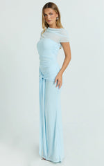 Nicolette Maxi Dress - Cape Sleeve Off Shoulder Dress In Blue