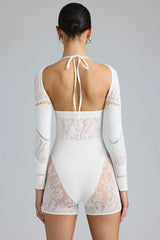 Embellished Cut-Out Unitard In Ivory
