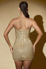 Embellished Sweetheart-Neck Mini Dress In Gold